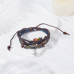 1Pc Leater Braided Multi-strand Bracelet with Alloy Musical Note Charms&nbsp;MUSI-LP0001-01A