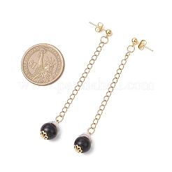 Glass Imitation Pearl Round Tassel Stud Earrings&nbsp;EJEW-JE06453-01