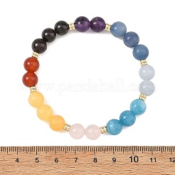 8MM 7 Chakra Gemstone Round Beaded Stretch Bracelets with Brass Beads&nbsp;BJEW-JB14474
