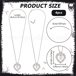 4Pcs Halloween Brass Micro Pave Clear Cubic Zirconia Heart with Acrylic Skull Pendant Necklaces&nbsp;NJEW-PH0001-56P