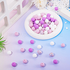 70pcs 4 Styles Silicone Beads Round Rubber Bead 15MM Loose Spacer Beads for DIY Supplies Jewelry Keychain Making&nbsp;FIND-TA0010-31B