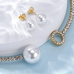 Round Plastic Imitation Pearl Stud Earrings & Cubic Zirconia Rhinestone Cuff Choker Necklaces Sets&nbsp;SJEW-U003-05G