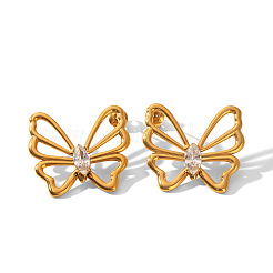 304 Stainless Steel Clear Cubic Zirconia Stud Earrings for Women&nbsp;WGAC3BC-01
