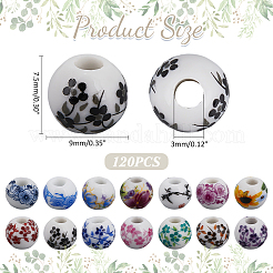 120Pcs Floral Printed Porcelain Beads&nbsp;PORC-ME0001-17