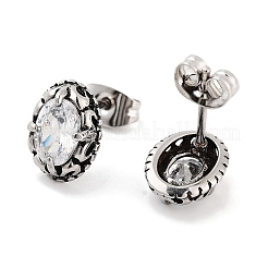 Oval 316 Surgical Stainless Steel Pave Cubic Zirconia Stud Earrings for Women Men&nbsp;EJEW-Z050-07A-AS
