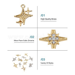 18Pcs 9 Style Brass Micro Pave Clear Cubic Zirconia Pendants&nbsp;KK-TA0001-10