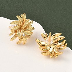 Brass Clear Cubic Zirconia Flower Stud Earrings&nbsp;EJEW-D337-08G