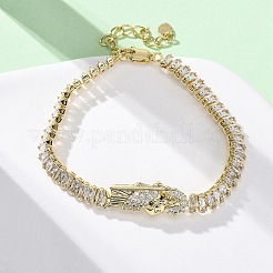 Brass Micro Pave Clear Cubic Zirconia Rectangle Link Chain Bracelets for Women&nbsp;BJEW-U044-01B-G