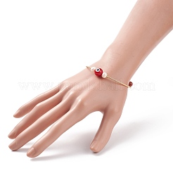 Natural Red Jasper & Evil Eye Lampwork & Natural Pearl Beaded Bangle&nbsp;BJEW-JB08463-02