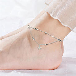 Rhodium Plated 925 Sterling Silver Charm Anklets&nbsp;JA168A