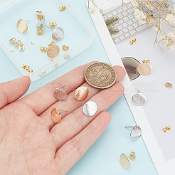 12Pcs 2 Colors Flat Round Brass Ear Stud Findings&nbsp;KK-BC0012-28