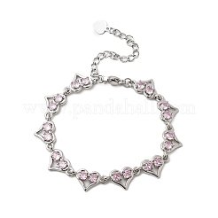 Heart Brass Micro Pave Cubic Zirconia Link Chain Bracelets&nbsp;BJEW-L715-01P-02