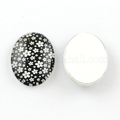 Floral Pattern Glass Oval Flatback Cabochons for DIY Projects&nbsp;GGLA-R022-40x30-71