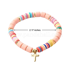 5Pcs 5 Style Handmade Polymer Clay Stretch & Brass Beaded & Alloy Link Chain Bracelets Set&nbsp;BJEW-SZ0001-66A