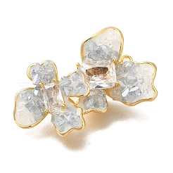Brass Clear Cubic Zirconia & Glass Flower Connector Charms&nbsp;KK-K388-63G