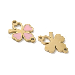 304 Stainless Steel Pink Enamel Shamrock Connector Charms&nbsp;STAS-I322-62G