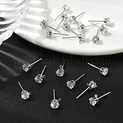 SHEGRACE Brass Clear Cubic Zirconia Flat Round Stud Earring Findings&nbsp;XGR0102P-117P