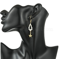 Shell Pearl and Brass Micro Pave Cubic Zirconia Charms Dangle Earring&nbsp;EJEW-JE07431-02
