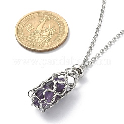 Natural Gemstone Macrame Pouch Pendant Necklaces&nbsp;NJEW-JN04396