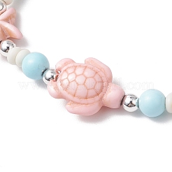 Dyed Synthetic Turquoise Beads & Natural Howlite Round Beads Stretch Bracelets for Women&nbsp;BJEW-JB11792-03