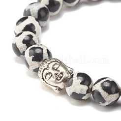 Natural Dzi Agate Stretch Bracelet with Buddha Head&nbsp;BJEW-JB07705