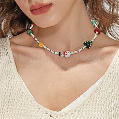 Natural Quartz Crystal & Dyed Mashan Jade & Lampwork Beaded Necklace&nbsp;NJEW-TA00075