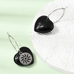 Natural Obsidian & 304 Stainless Steel Hoop Earrings for Women&nbsp;EJEW-G475-01P-04
