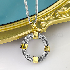 304 Stainless Steel Double Cable Ring Pendant Necklaces for Women&nbsp;FS-WG6D66B-01