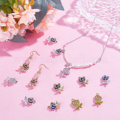 32Pcs 8 Colors Alloy Rhinestone Pendants. Flower Charms&nbsp;FIND-PH0027-15