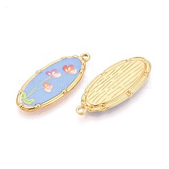 Printed Style 304 Stainless Steel Oval with Flower Pattern Pendants&nbsp;STAS-T071-27C-G