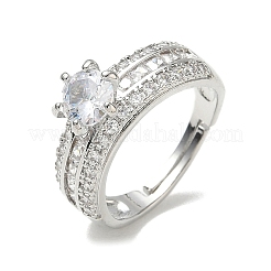 Adjustable Brass Finger Rings with Round Cubic Zirconia Center & Baguette Accents for Women&nbsp;CU-CBA7E55-16P