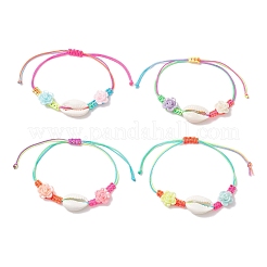 Acrylic Flower & Cowrie Shell Beads Braided Bead Bracelets for Women&nbsp;BJEW-JB12142