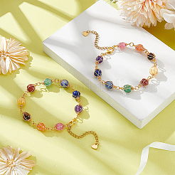 2Pcs Round Natural Mixed Gemstone Beads Bracelets for Women&nbsp;BJEW-UN00019