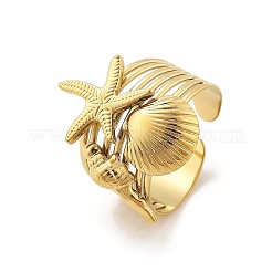 Starfish Shell 304 Stainless Steel Open Cuff Rings&nbsp;RJEW-R014-03G-06