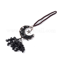 Natural Mixed Stone Moon with Chips Tassel Pendant Decorations&nbsp;G-L524-07R-B