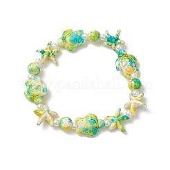 Dyed Synthetic Turquoise & Imitated Pearl Acrylic Beads Stretch Bracelets for Women&nbsp;BJEW-JB14047