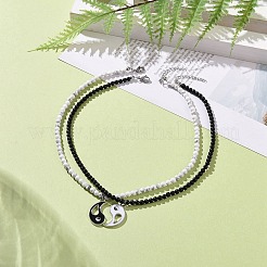 2Pcs 2 Style Alloy Enamel Yin Yang Metching Pendant Necklaces Set&nbsp;NJEW-JN04175-01