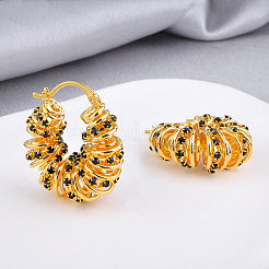 Spiral Wrapped Circle Spring Brass Micro Pave Cubic Zirconia Hoop Earrings&nbsp;FS-WG5C759-01