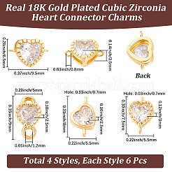 24Pcs 4 Styles Brass Pave Clear Cubic Zirconia Links&nbsp;KK-BBC0028-49