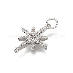 Brass Micro Pave Clear Cubic Zirconia Star Connector Charms with Jump Rings&nbsp;KK-V011-64P