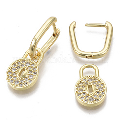 Brass Micro Pave Clear Cubic Zirconia Dangle Huggie Hoop Earrings&nbsp;EJEW-R115-002-NF