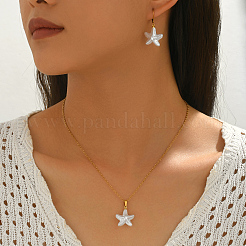 Bohemian 201 Stainless Steel & Plastic Starfish Pendant Necklace & Earrings Sets for Women&nbsp;FT6216