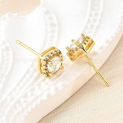 Square Brass Micro Pave Clear Cubic Zirconia Stud Earrings&nbsp;EJEW-G433-04G