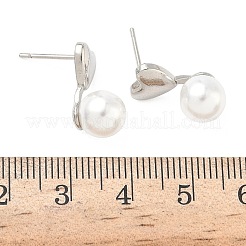 Heart Brass Plastic Pearl Dangle Stud Earrings&nbsp;EJEW-G452-11P