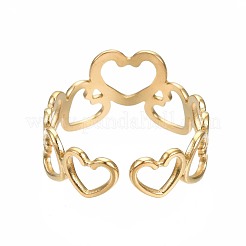 304 Stainless Steel Heart Open Cuff Ring&nbsp;RJEW-T023-57G