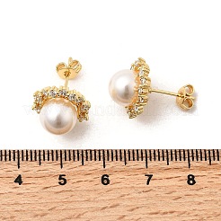 Round Brass Micro Pave Clear Cubic Zirconia Stud Earrings&nbsp;EJEW-C154-07G