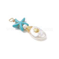 Dyed Synthetic Turquoise & ABS Plastic Imitation Pearl Pendants&nbsp;PALLOY-JF04856
