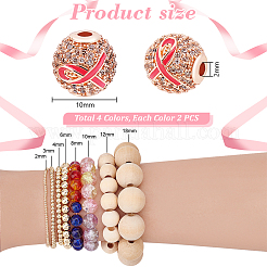 8Pcs 4 Colors Brass Micro Pave Cubic Zirconia Beads&nbsp;KK-PH0011-56