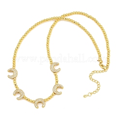 Brass Micro Pave Clear Cubic Zirconia Double Horn and Round Beaded Necklaces&nbsp;KK-CBA4547-06G