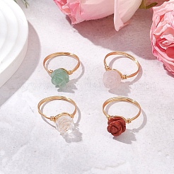 Valentine's Day Rose Natural Green Aventurine & Quartz Crystal & Red Jasper & Rose Quartz Finger Rings&nbsp;RJEW-JR00813